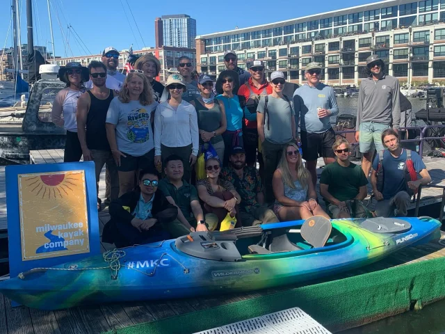 Lovely weekend kayaking with our @mkeriverkeeper and @waterkeeperalliance 💙 We had the opportunity to meet cool people from all over the world working to promote, protect, restore and advocate for our rivers and water. 
•
Working here at #MKC is a dream come true for so many reasons and this weekend proved to be one of the best. Thanks to our #TeamMKC crew for making it all happen.
💙 🛶☀️
•
#MKC #milwaukeekayak #milwaukeeriver #milwaukeekayakcompany #milwaukeekayakcompanytours #takemetotheriver #visitmilwaukee #teammkc #milwaukee #wisconsin #kayaking #milwaukee #wisconsin #waterkeeper #water #river @funkclubwagon