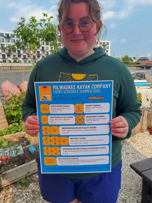 Maisie and our new summer flyer filled with some really cool paddling events and classes! Also, Wednesday night (tomorrow) we have our first Moonlight Paddle 7-9pm! Join us - book online, call or text!
•
#MKC #milwaukeekayak #milwaukeeriver #milwaukeekayakcompany #milwaukeekayakcompanytours #takemetotheriver #visitmilwaukee #teammkc #milwaukee #wisconsin #kayaking #milwaukee #wisconsin #puravida #tellmeallyourdreams #valentine #bemine #wearit #wearyourlifejacket #spring #summer #jerrysdocks #jerryssilomarina
