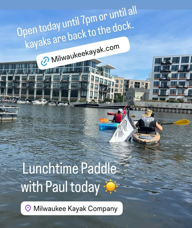 Lunchtime Tour with Paul today ✅ Open for rentals until 7pm or until all kayaks are back to our dock. ☀️ Open Saturday & Sunday @ 9am. 🛶
•
#MKC #milwaukeekayak #milwaukeeriver #milwaukeekayakcompany #milwaukeekayakcompanytours	
#takemetotheriver #visitmilwaukee #teammkc #wisconsin #kayaking #milwaukee #discoverwisconsin #puravida #bemine #wearit #summer #jerrysdocks #river #tellmeallyourdreams #goodvibesonly